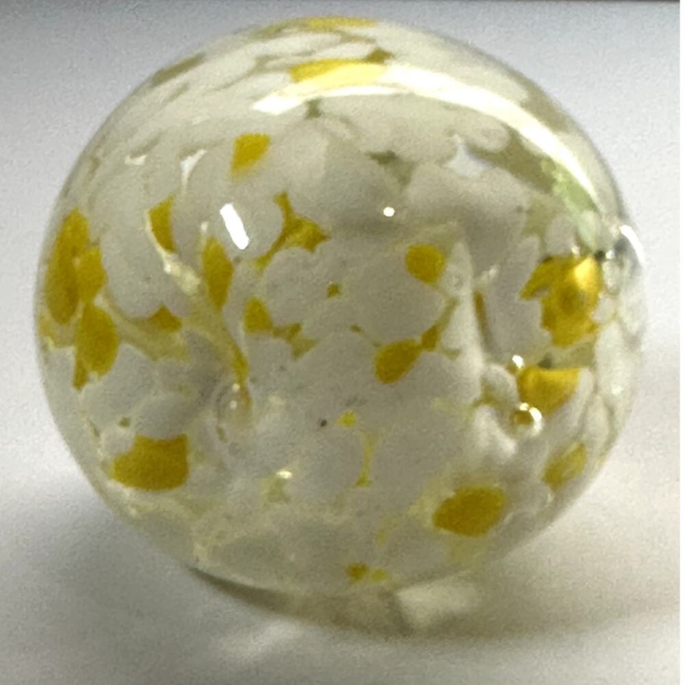 Vintage Hand Blown Art Glass Paperweight Speckle Yellow White Controlled Bubbles